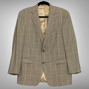 VTG Hart Schaffner Marx Mens Jacket 44L Brown Houndstooth Wool Blazer Sport Coat
